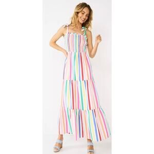 DRAPER JAMES RSVP Tiered Maxi Dress with Bow Straps multicolor size medium